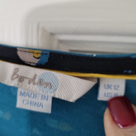 Boden Womens Jersey Top Size 8 US. Blue And Black Patterned - Picture 3 of 4